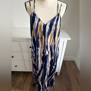 Evereve Blue and Gold Strappy Dress